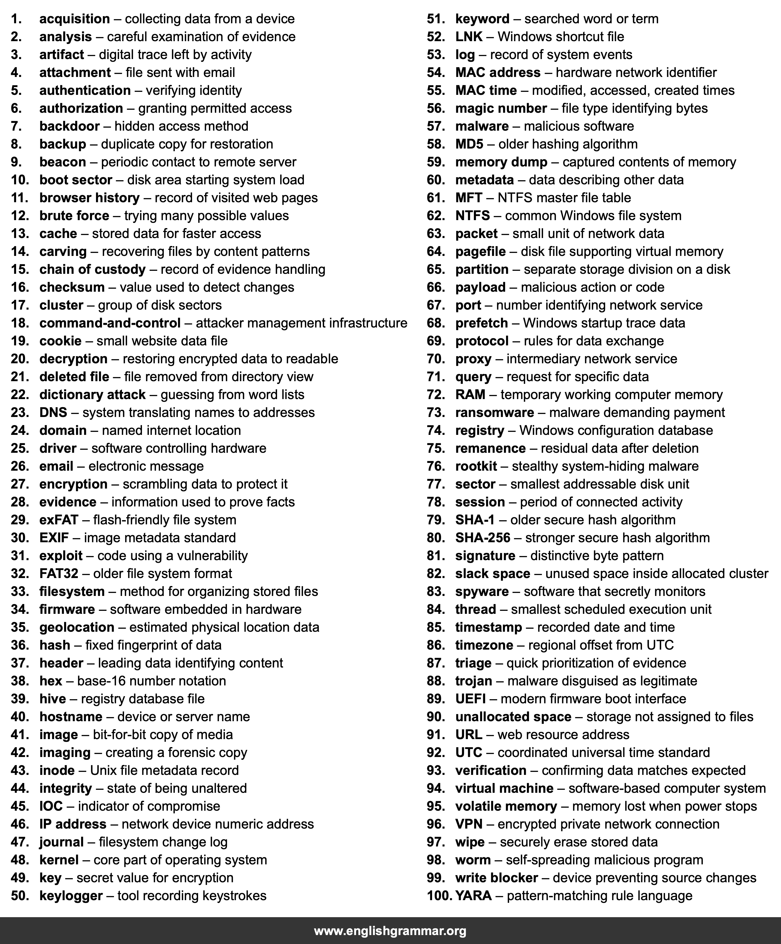 100 Words Every Digital Forensic Analyst Should Know