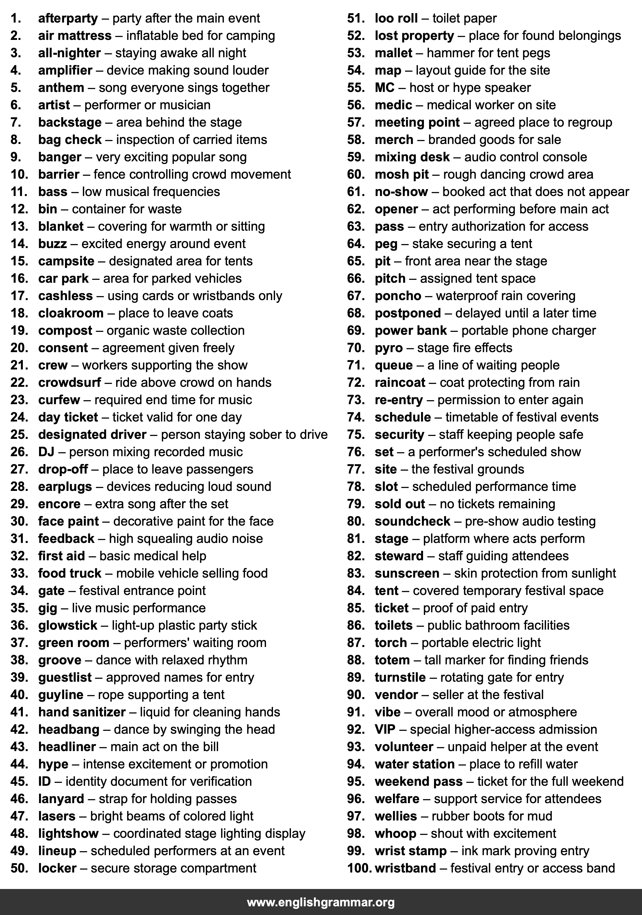 100 Words Every Festivalgoer Should Know