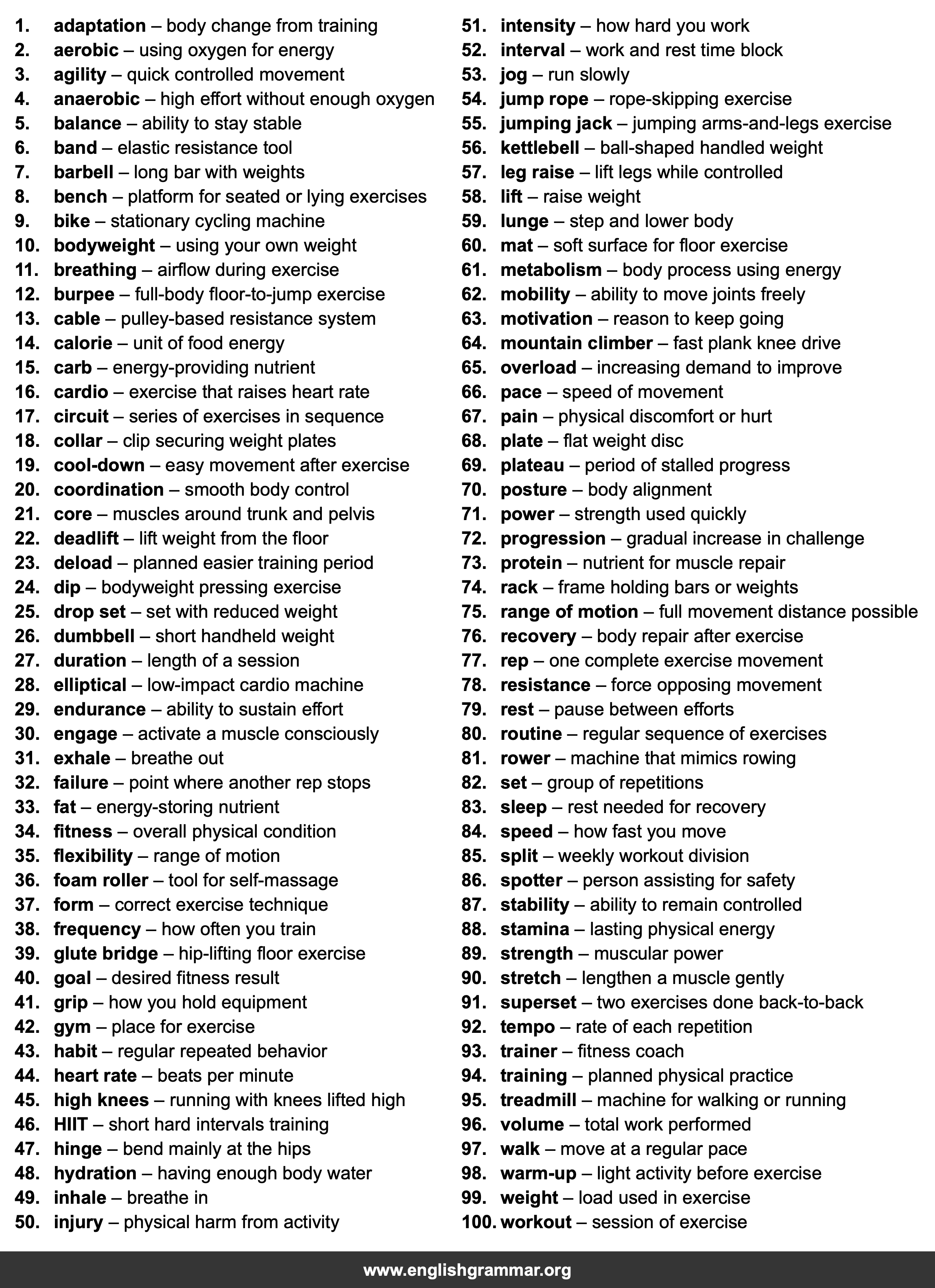 100 Words Every Fitness Beginner Should Know