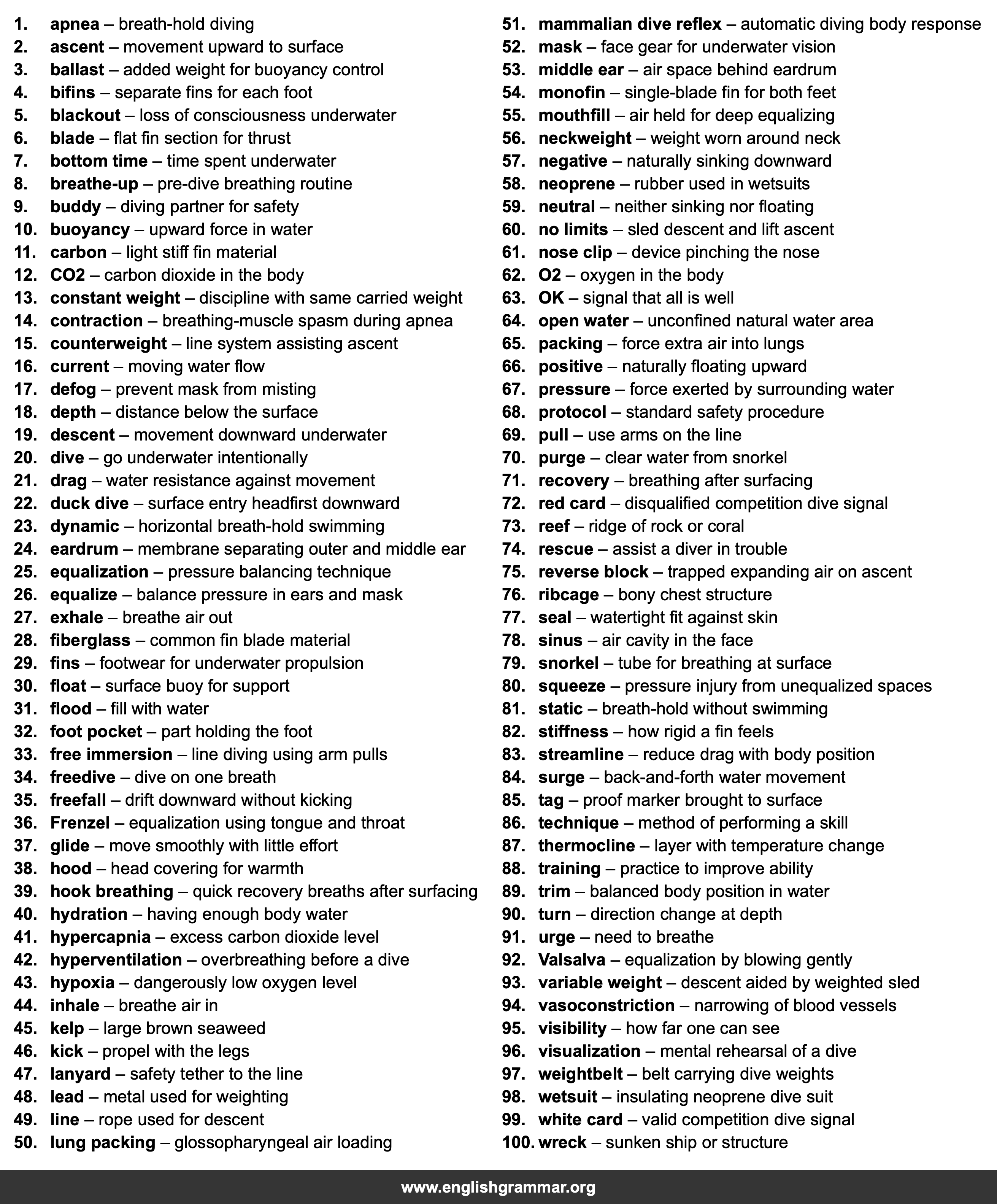 100 Words Every Free Diver Should Know