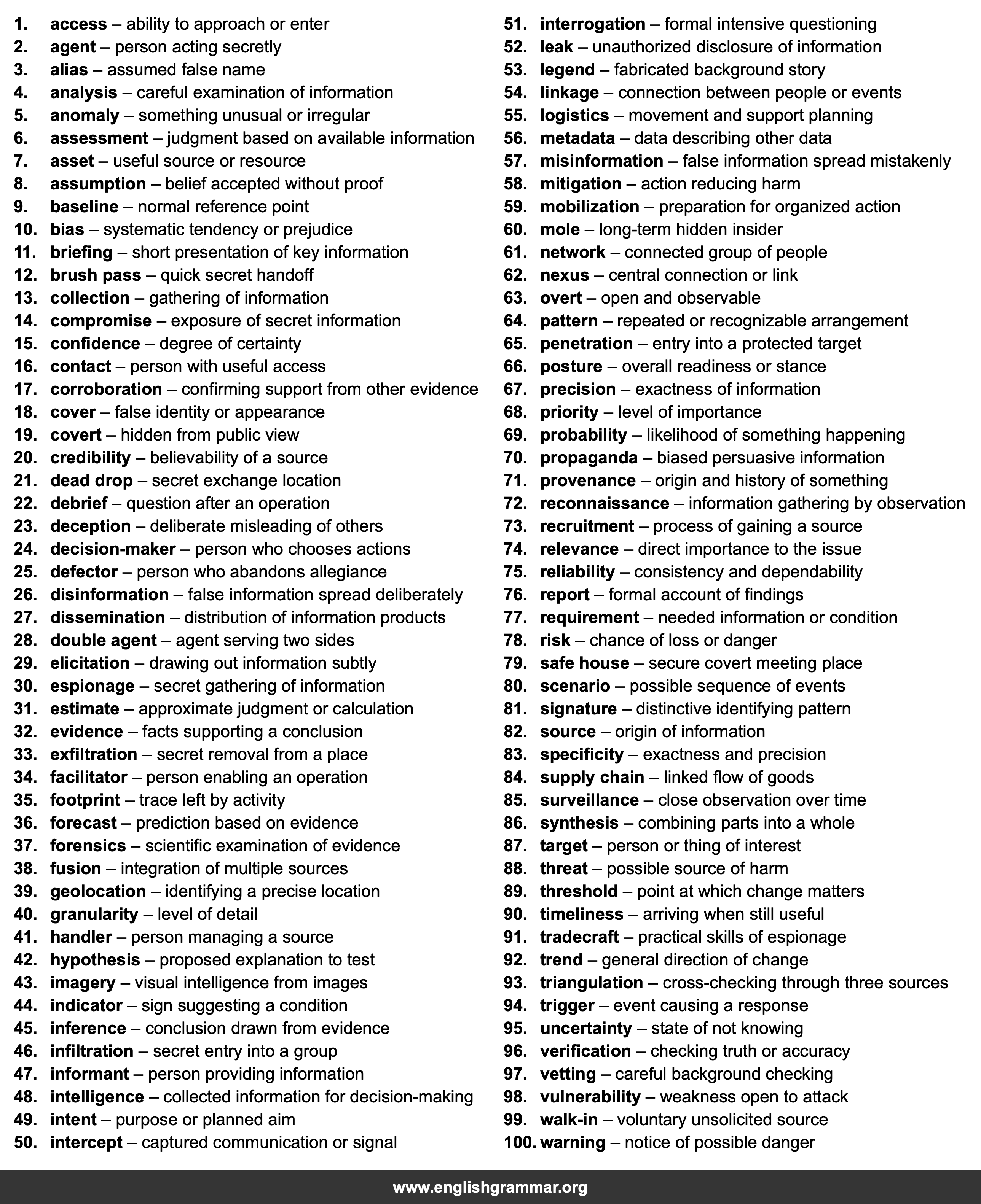 100 Words Every Intelligence Analyst Should Know