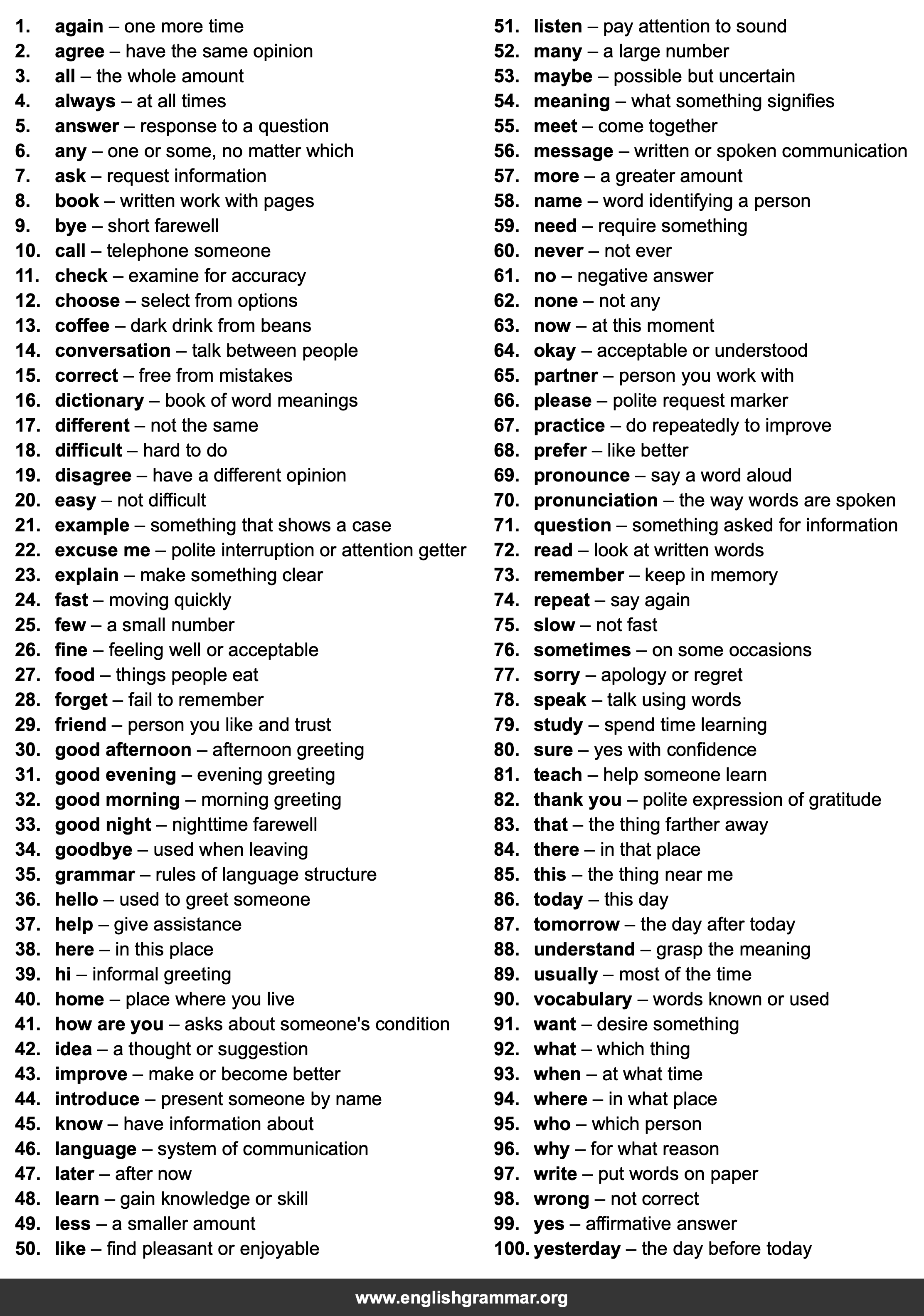 100 Words Every Language Exchange Partner Should Know