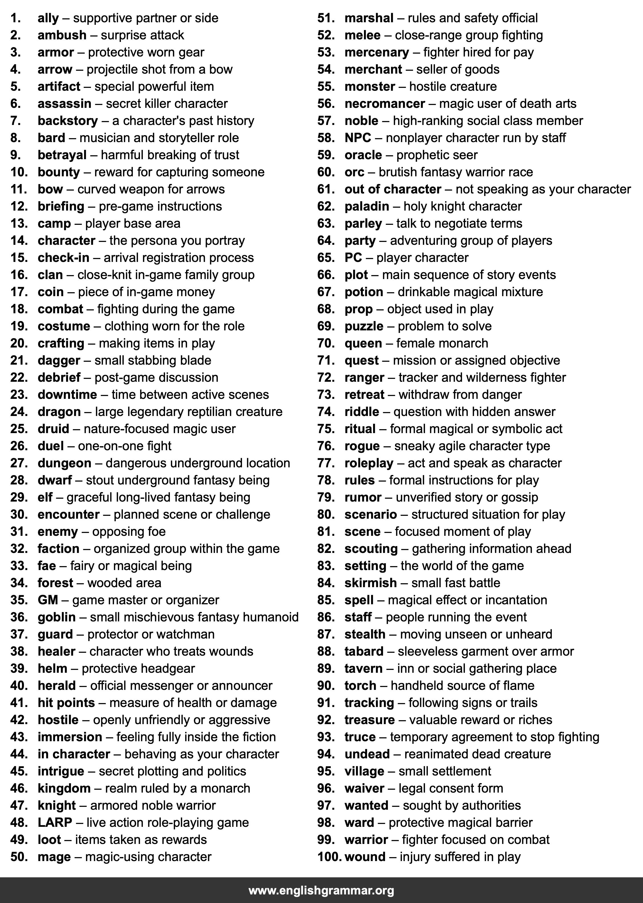 100 Words Every LARPer Should Know