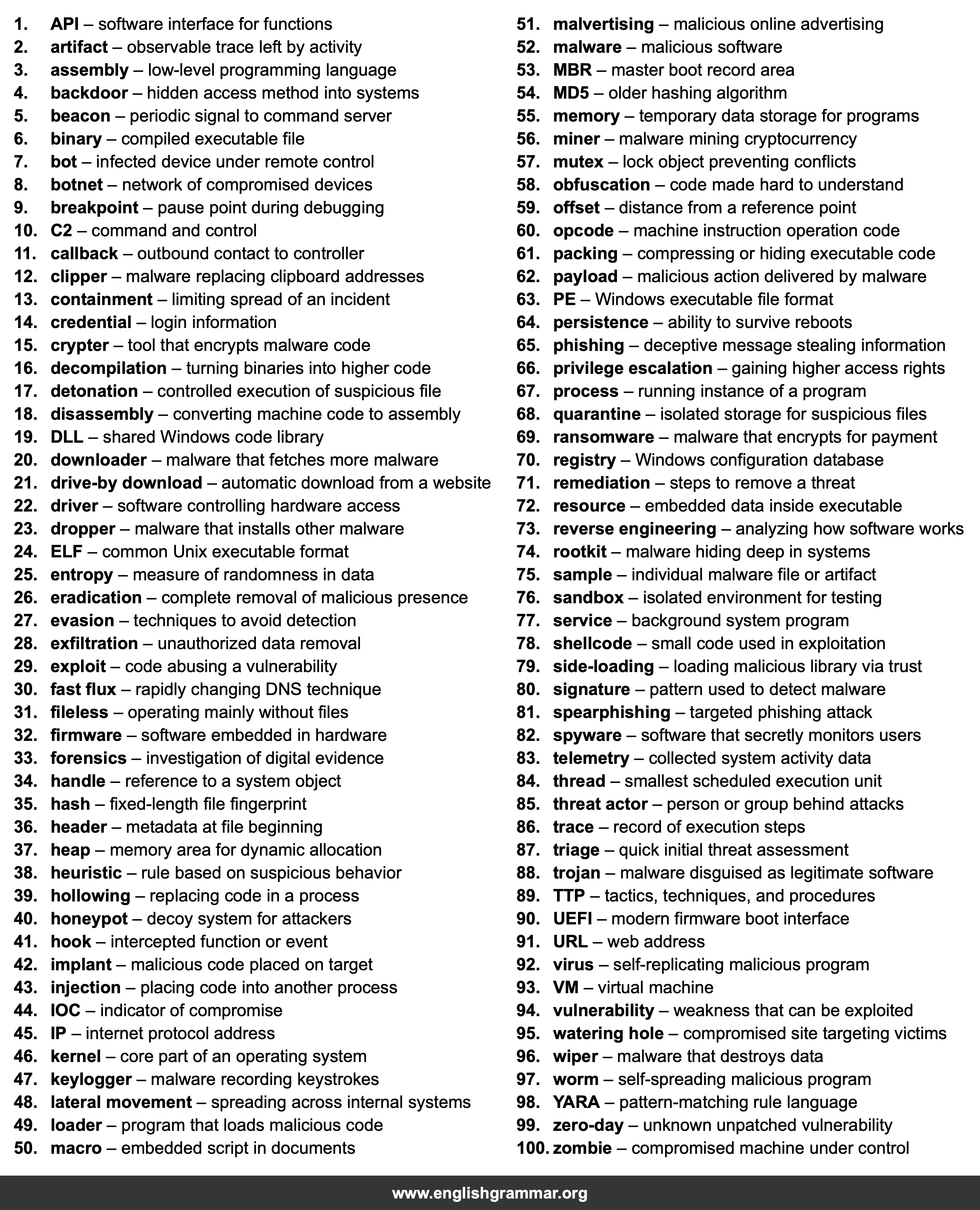 100 Words Every Malware Analyst Should Know