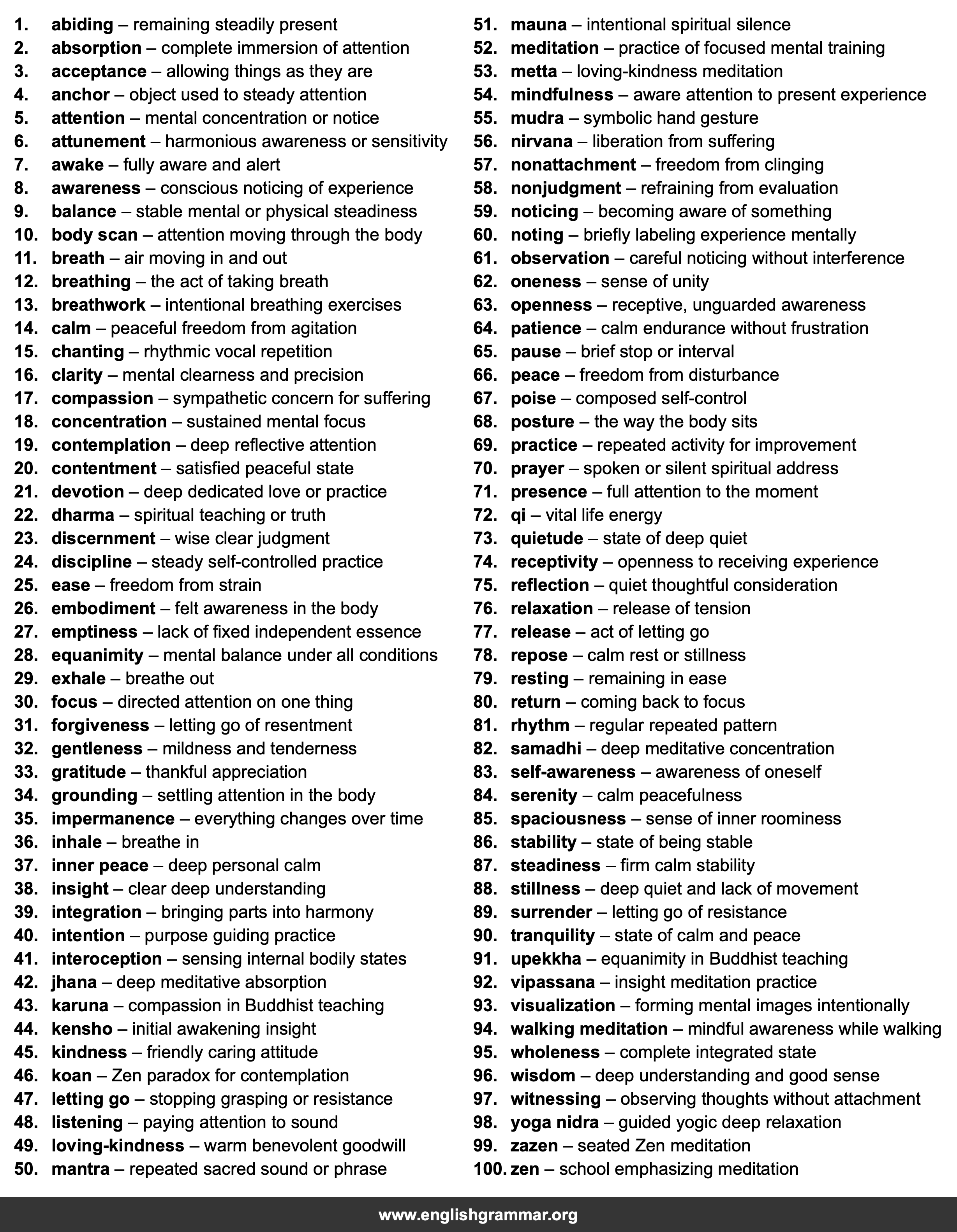 100 Words Every Meditator Should Know