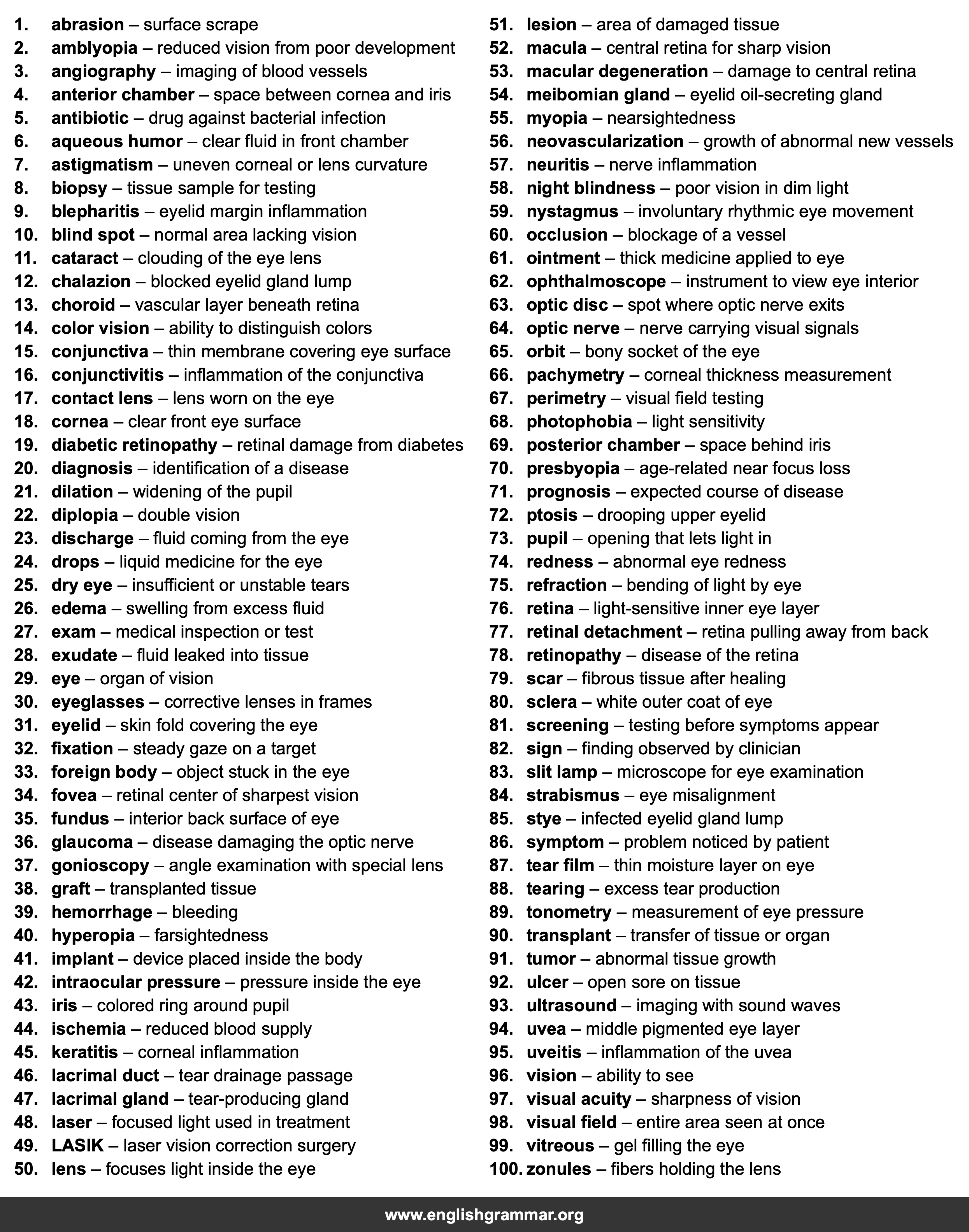 100 Words Every Ophthalmologist Should Know
