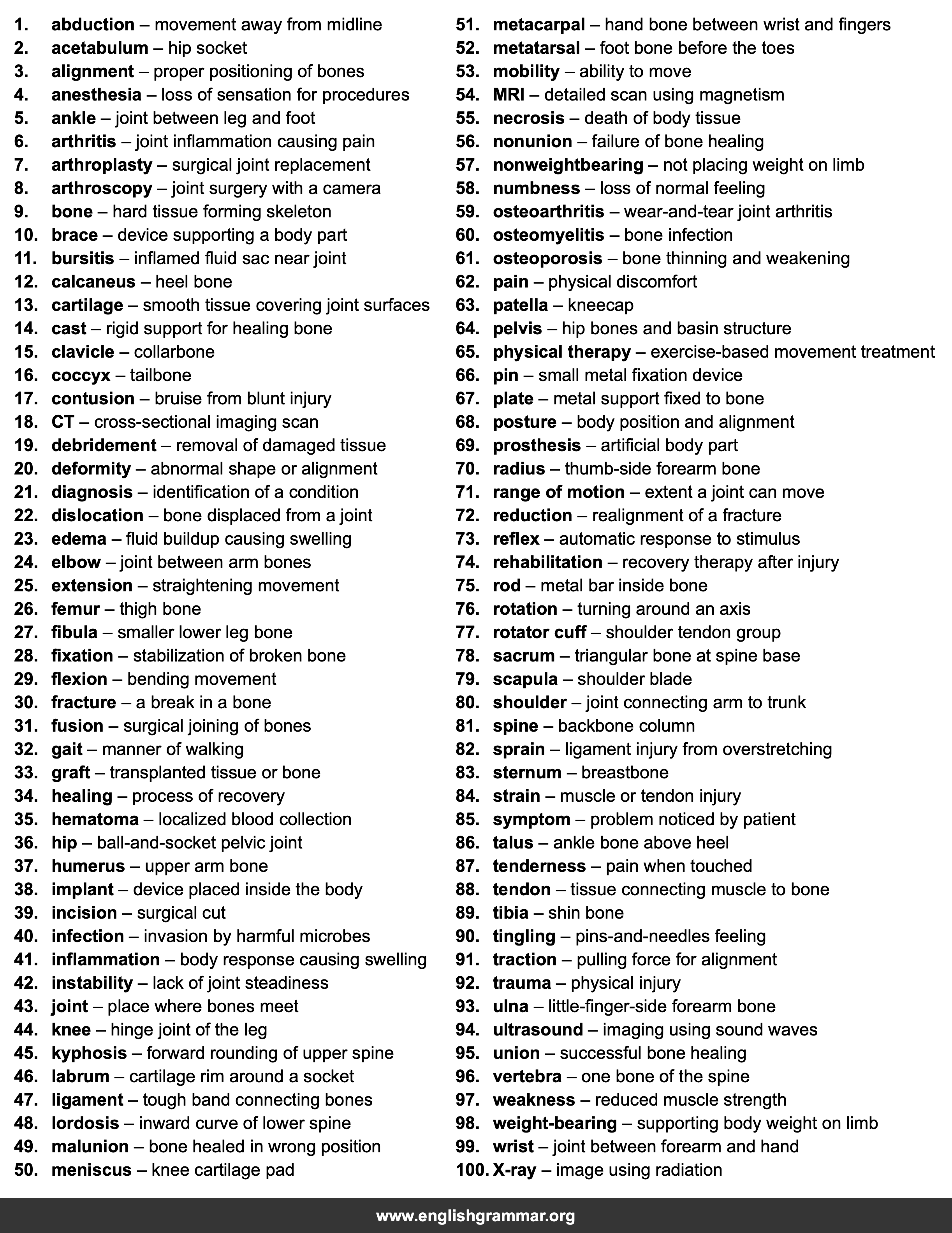 100 Words Every Orthopedic Surgeon Should Know
