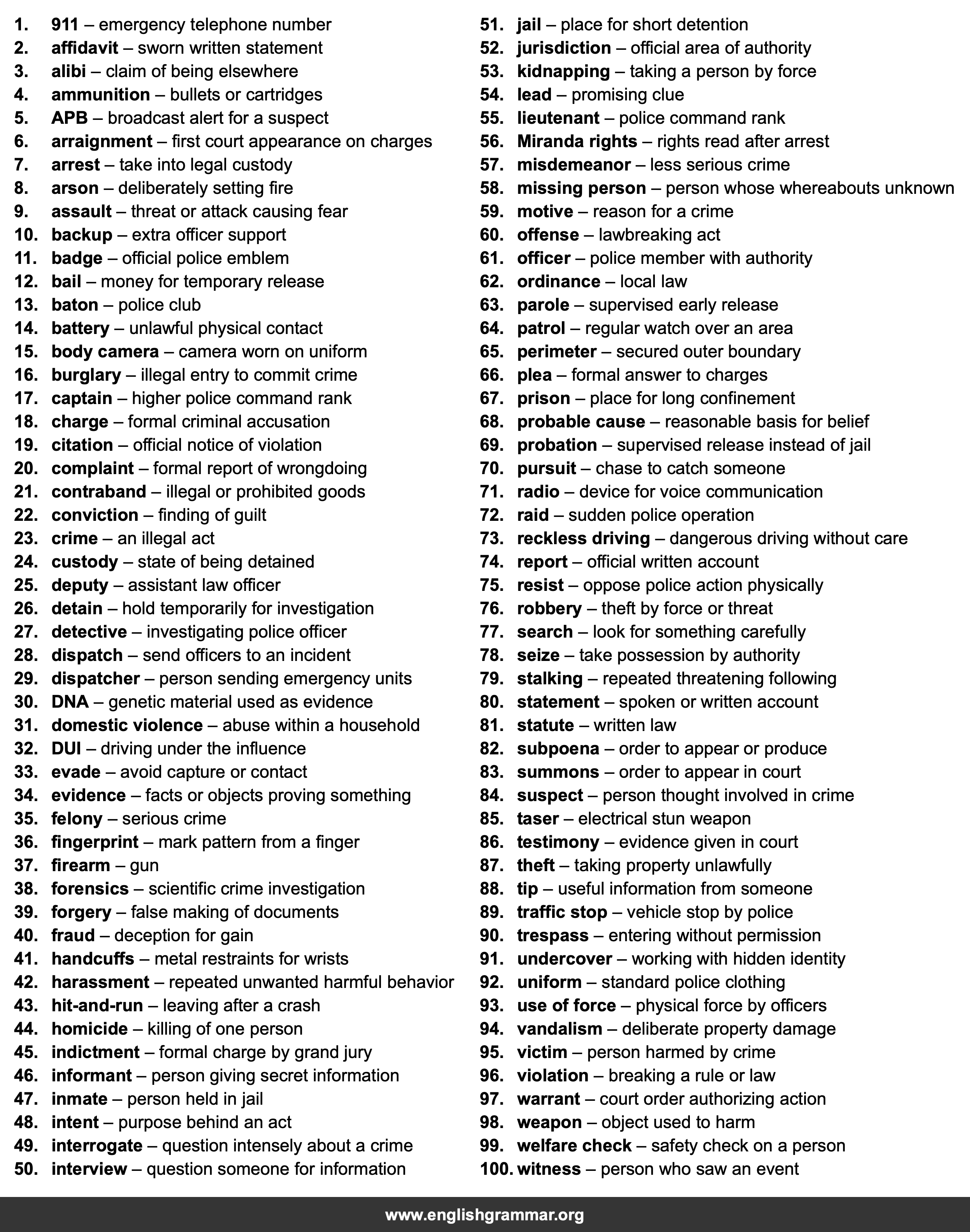 100 Words Every Police Officer Should Know