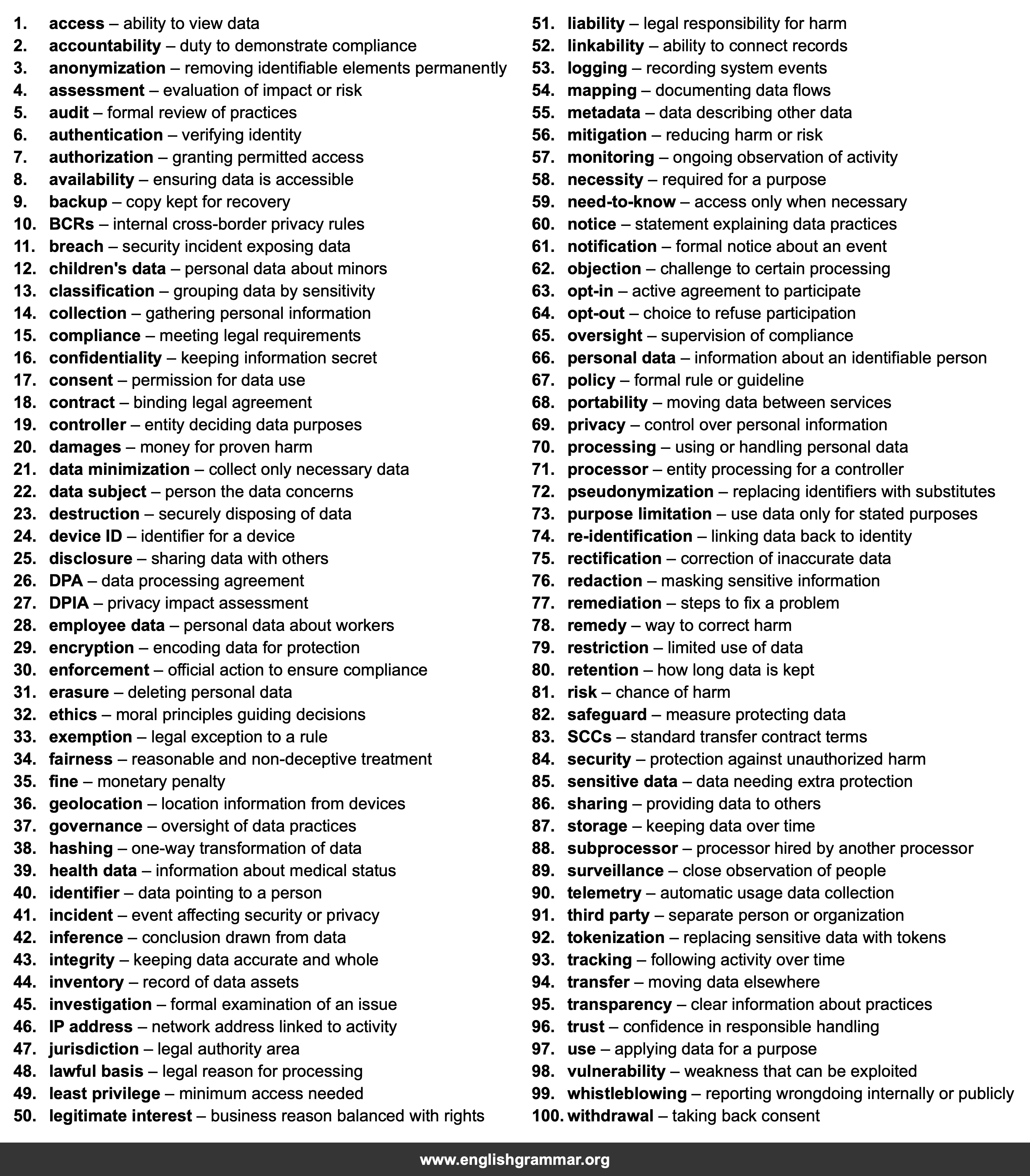 100 Words Every Privacy Officer Should Know