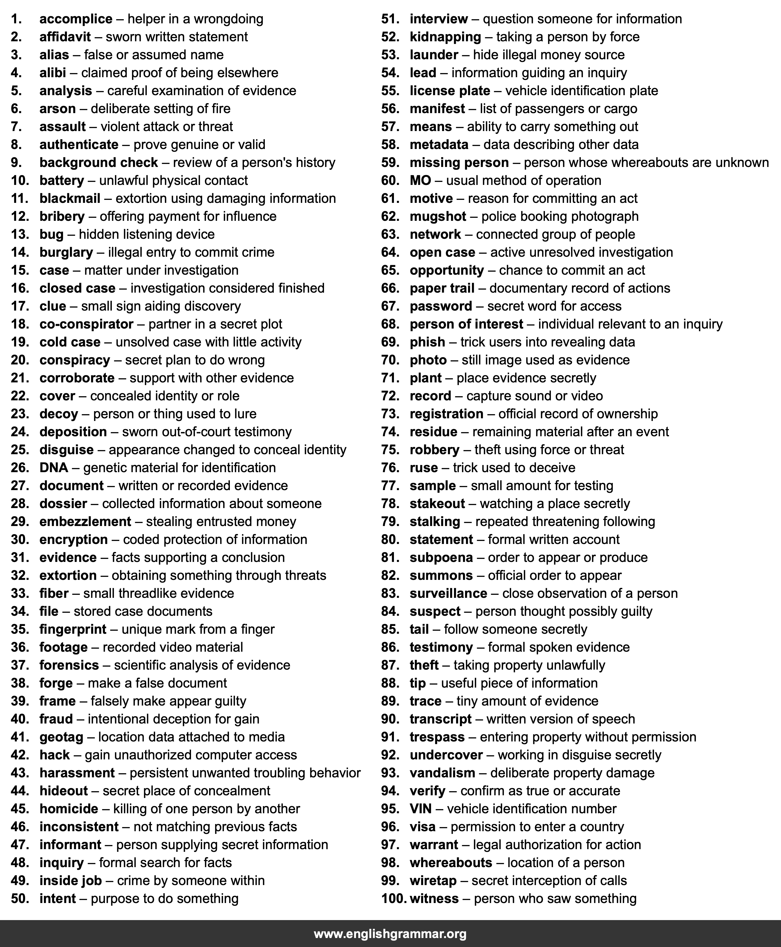 100 Words Every Private Investigator Should Know