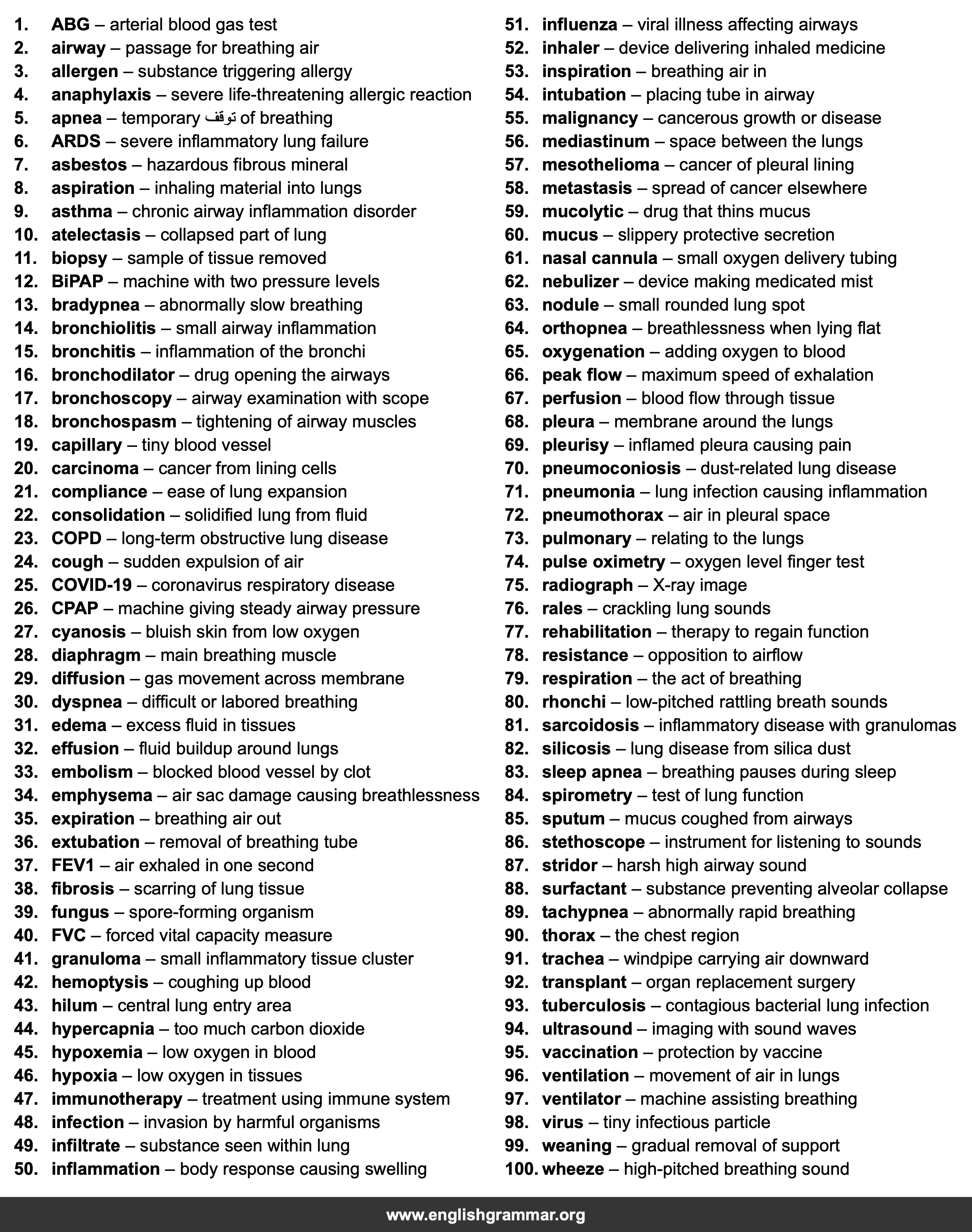 100 Words Every Pulmonologist Should Know
