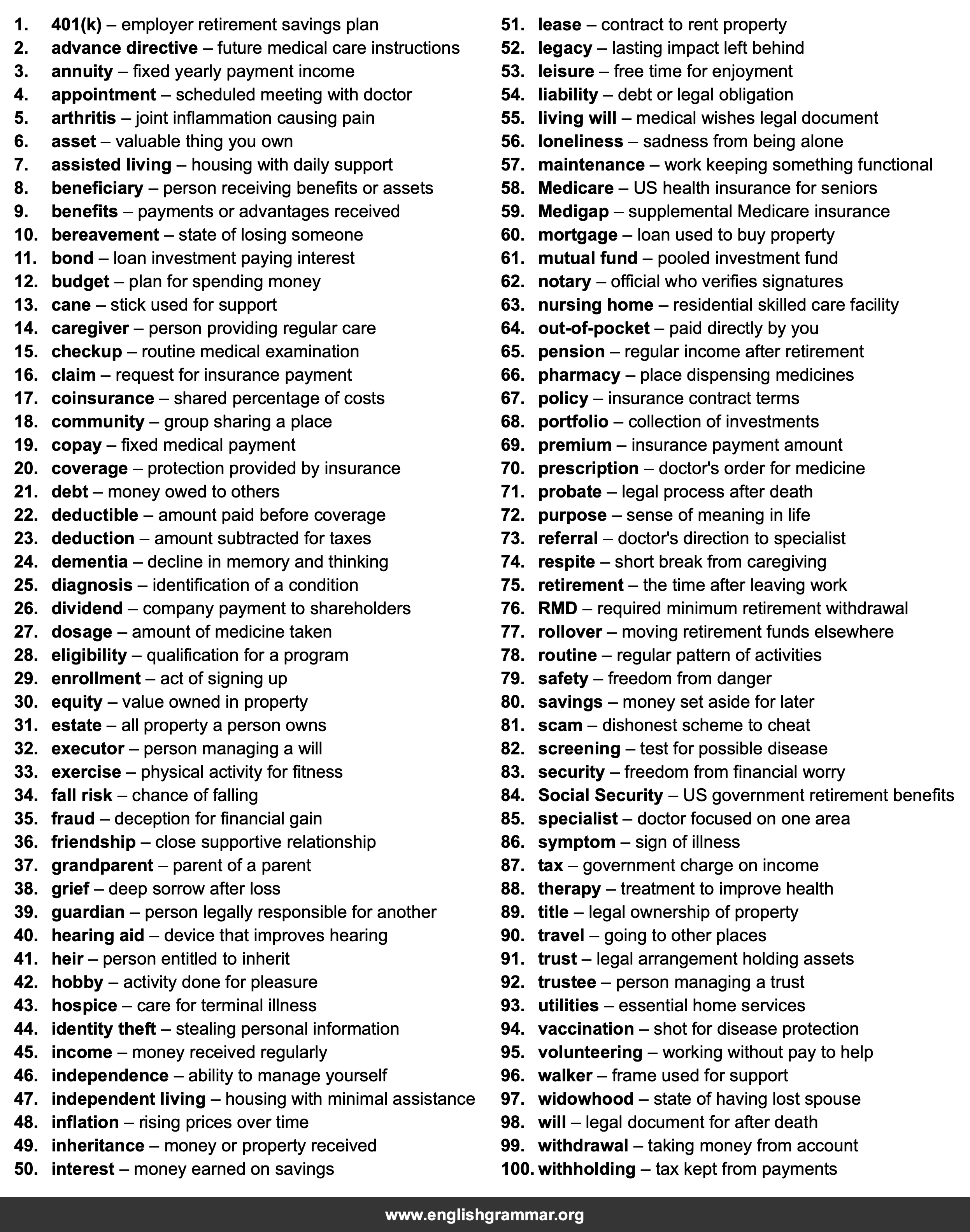 100 Words Every Retiree Should Know