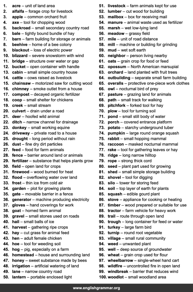 Words Describing Rural 100 Words Every Rural Resident Should Know