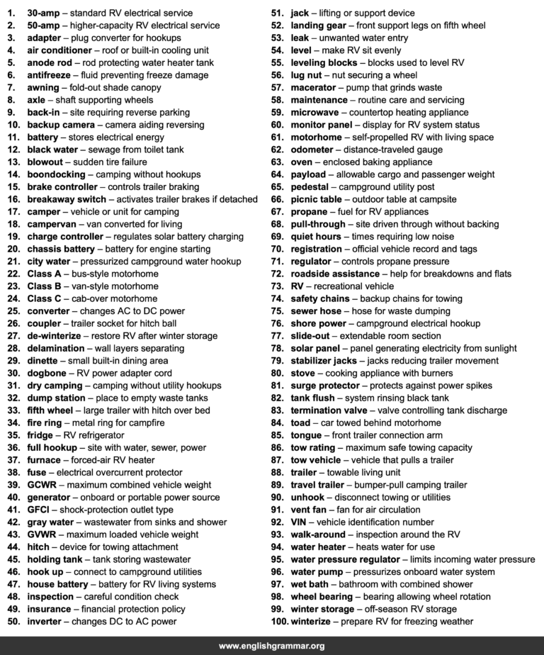 Rv Words 100 Words Every RV Owner Should Know