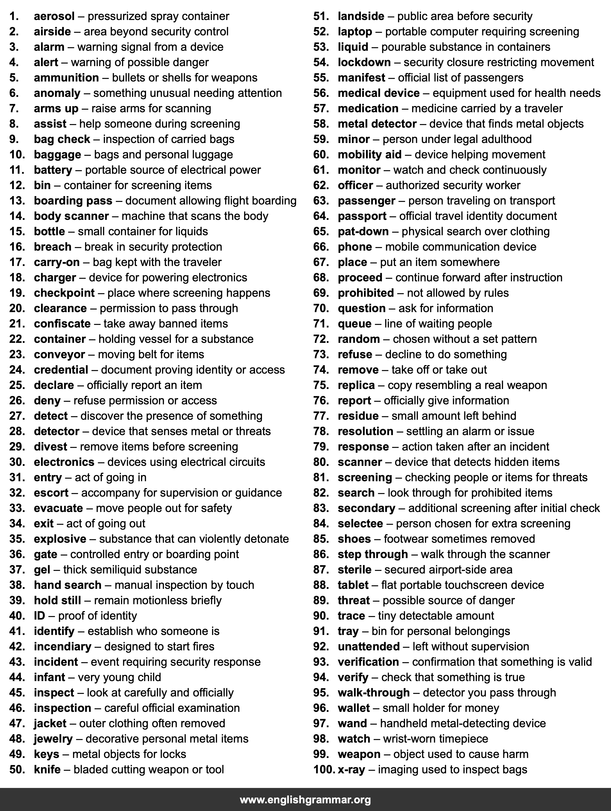 100 Words Every Security Screener Should Know