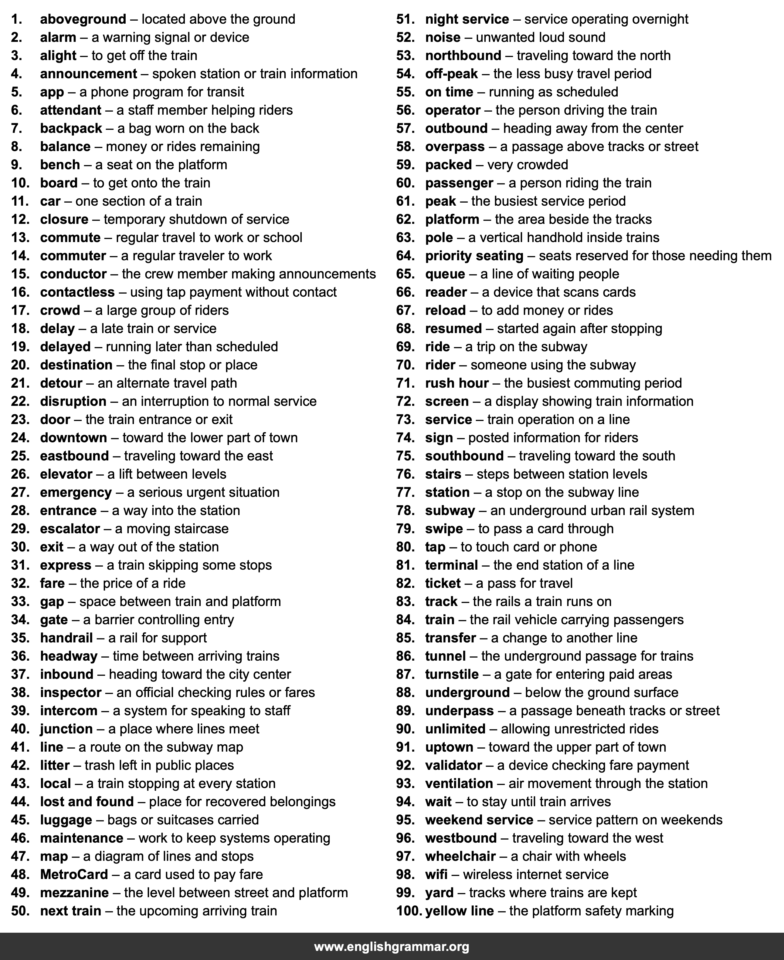 100 Words Every Subway Rider Should Know