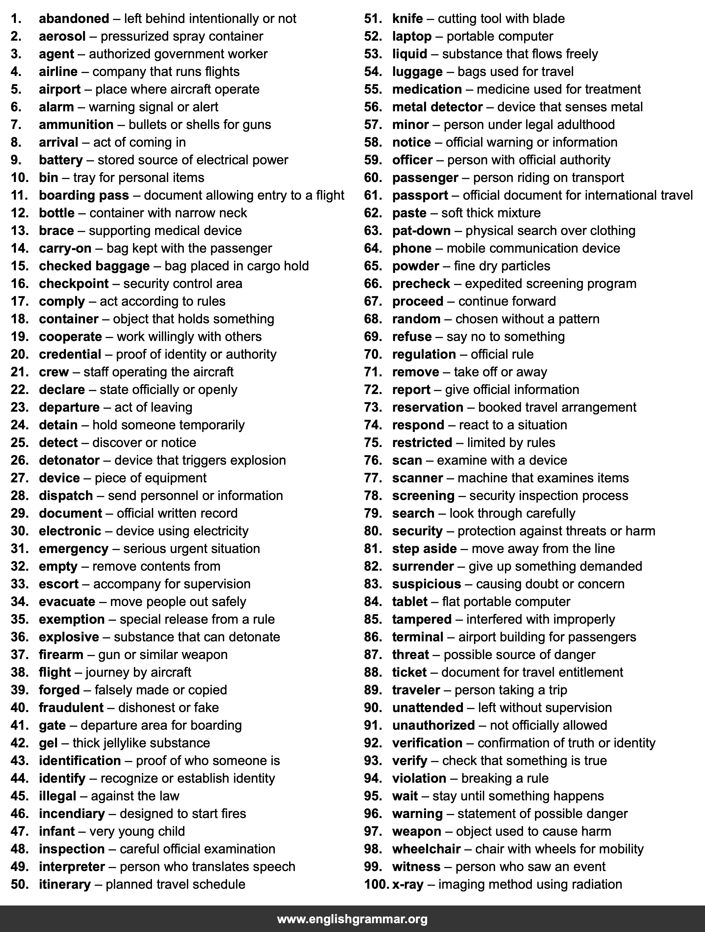 100 Words Every TSA Officer Should Know