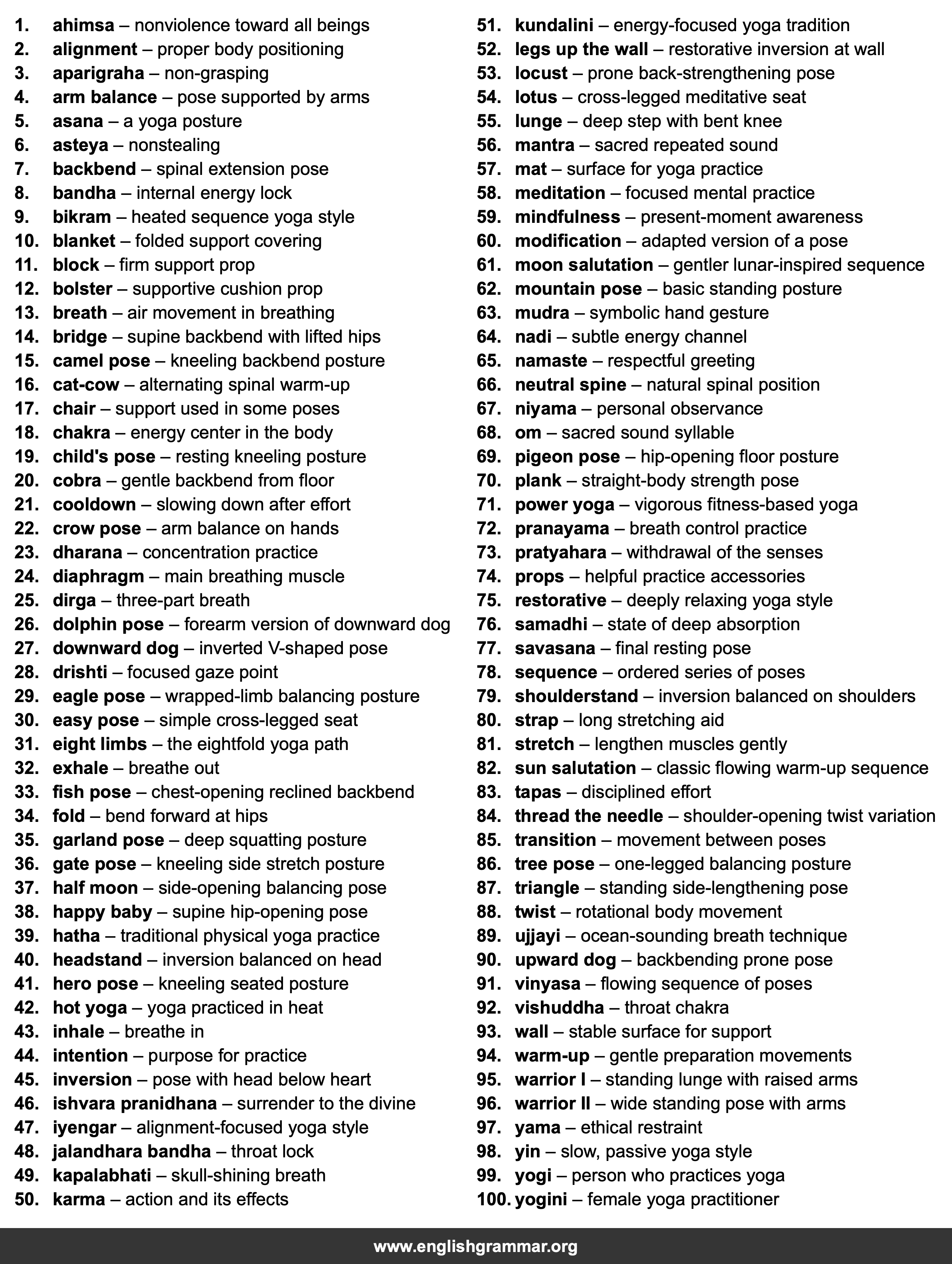 100 Words Every Yoga Practitioner Should Know