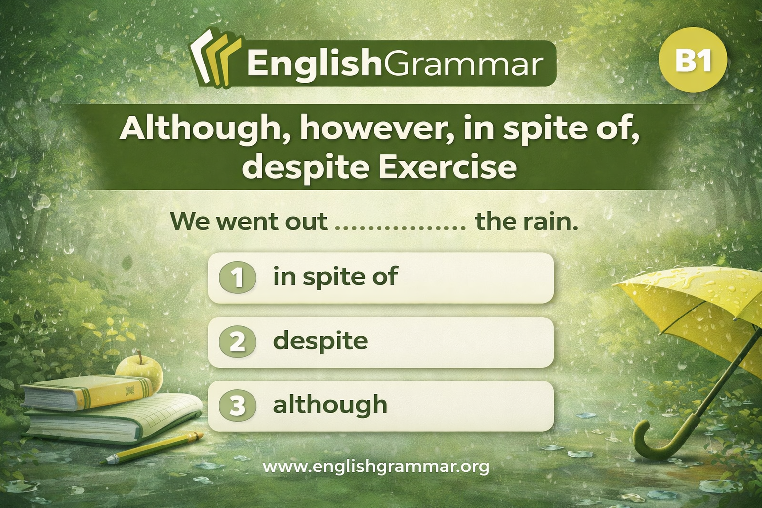 Although, however, in spite of, despite Exercise