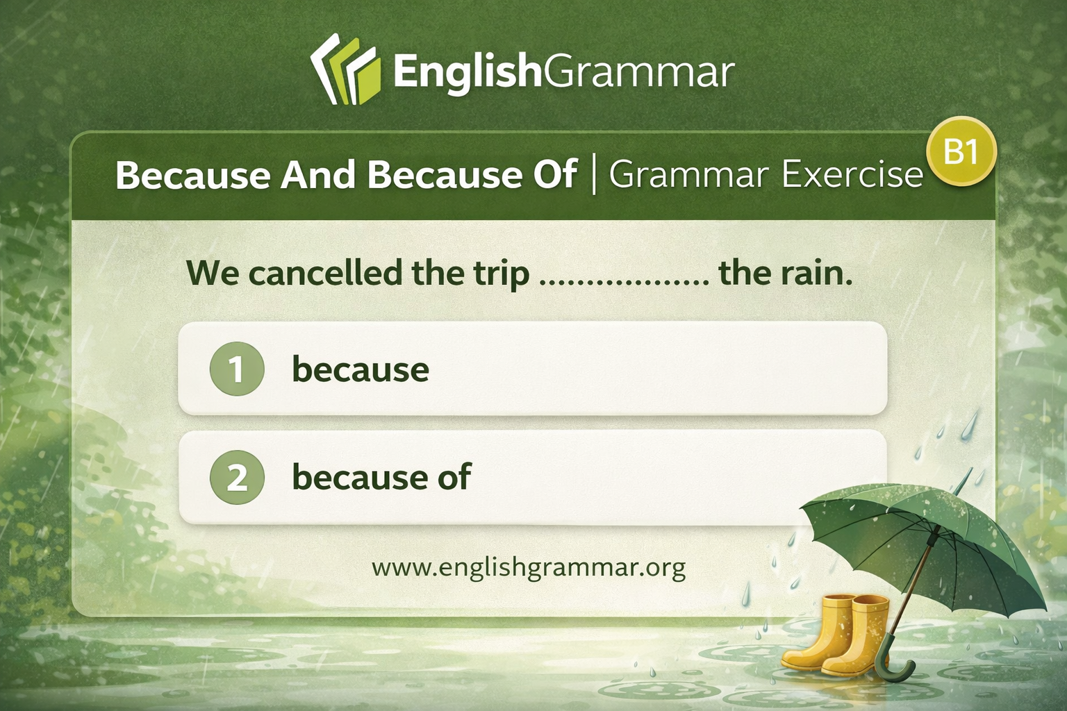 Because And Because Of | Grammar Exercise
