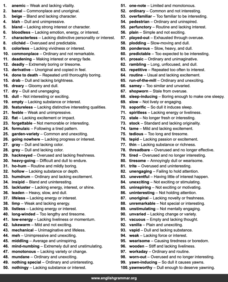 100 Best Synonyms for “Boring”