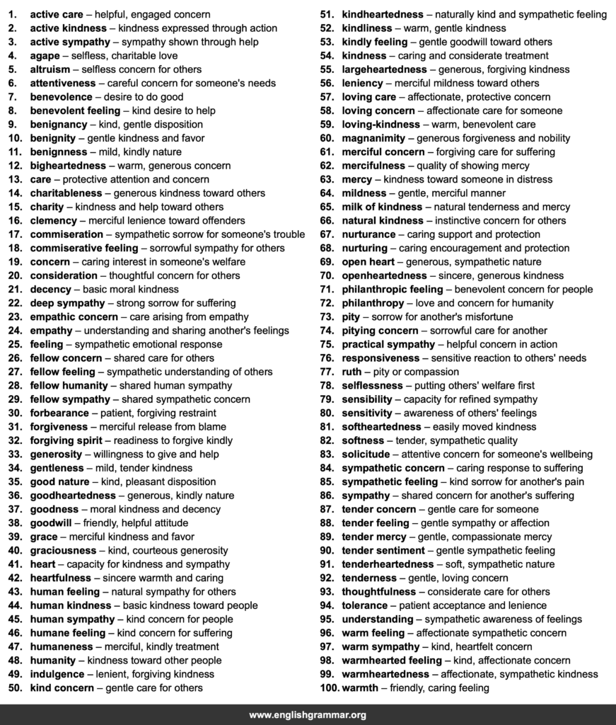 100 Best Synonyms for “Compassion”