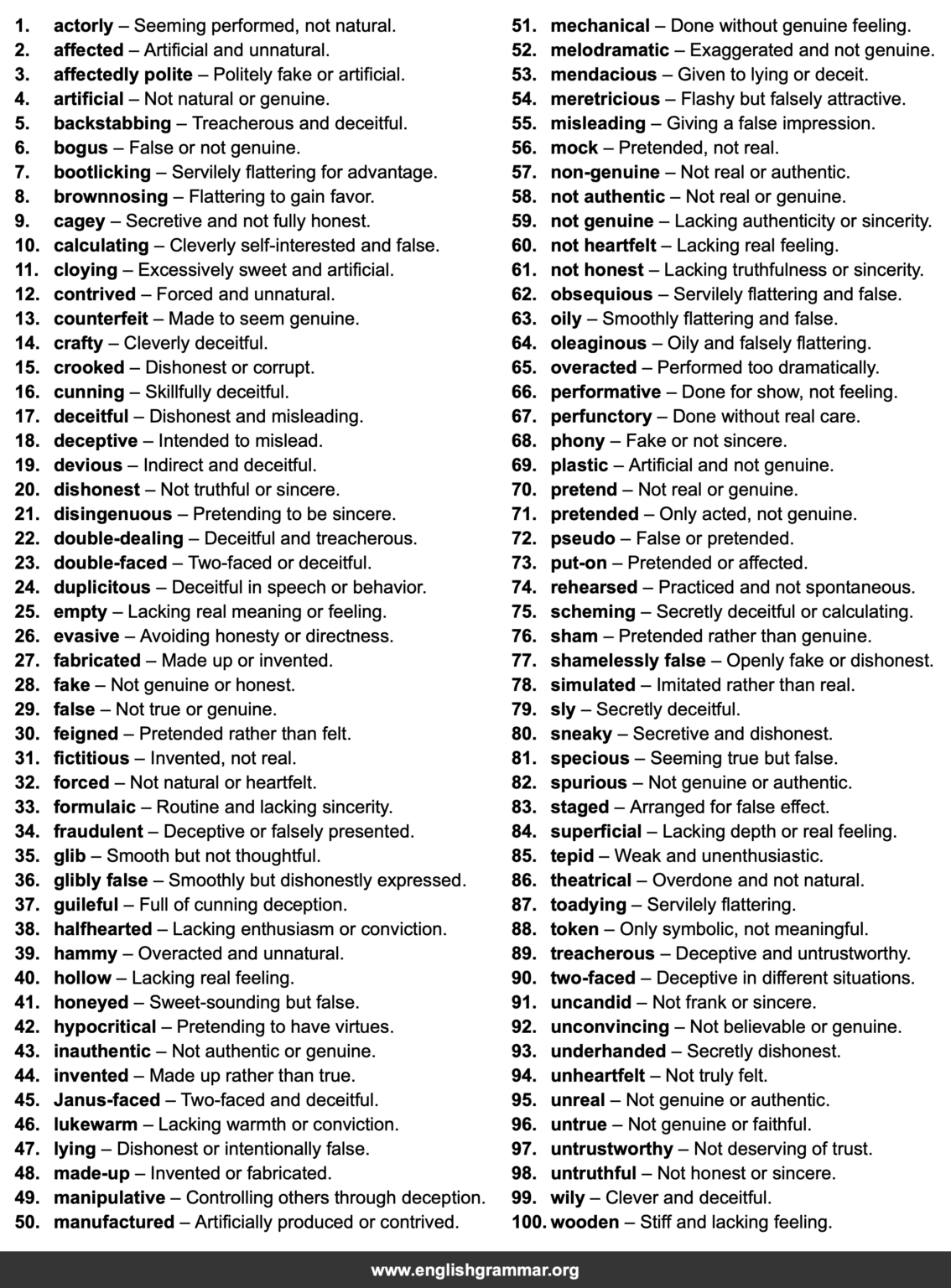 100 Best Synonyms for “Insincere”