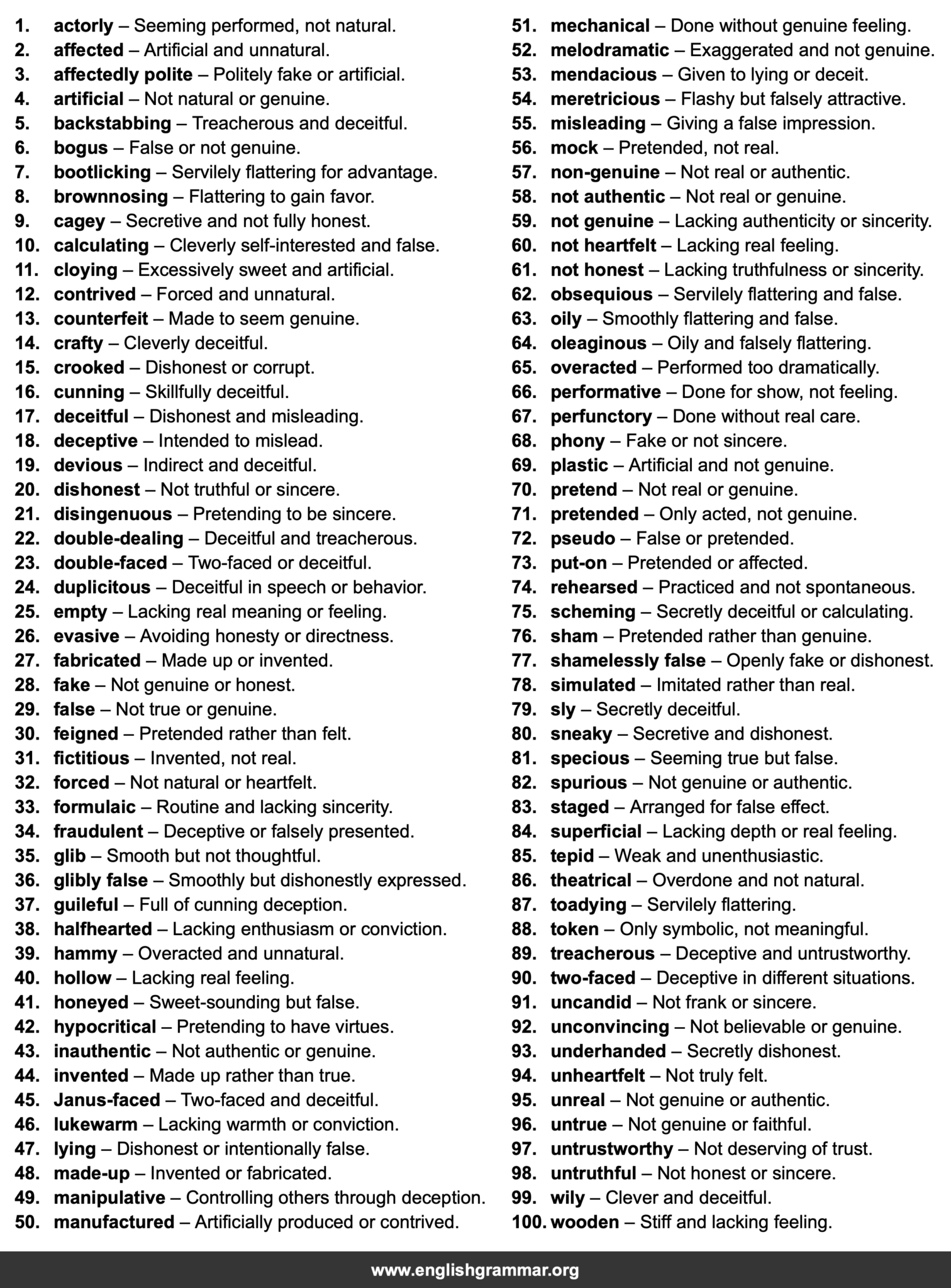 100 Best Synonyms for “Insincere”
