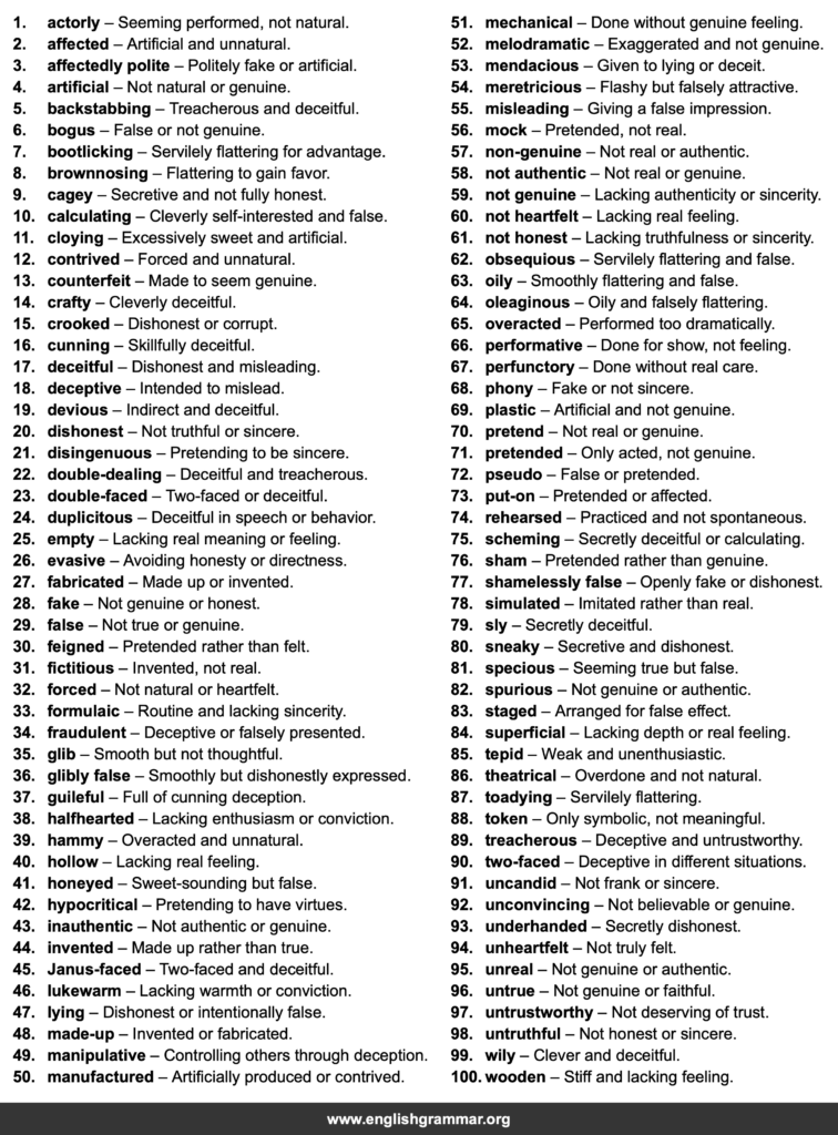 100 Best Synonyms for “Insincere”