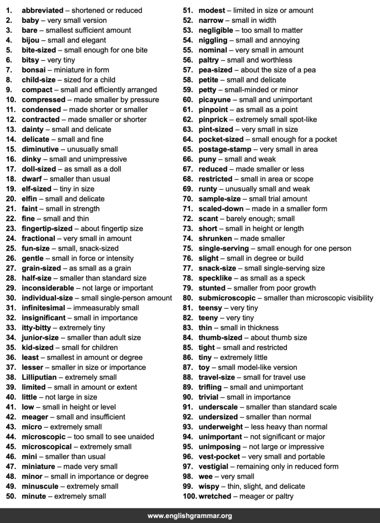 100 Best Synonyms for “Small”