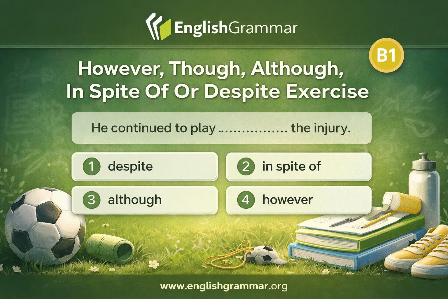 However, Though, Although, In Spite Of Or Despite Exercise