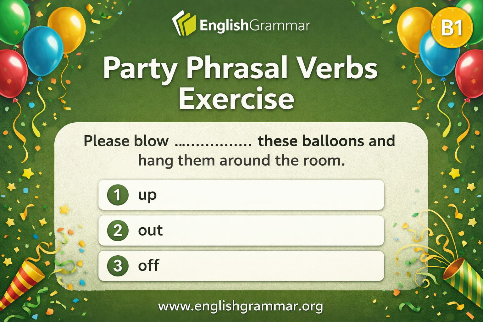 First Party Verb Party Phrasal Verbs Exercise