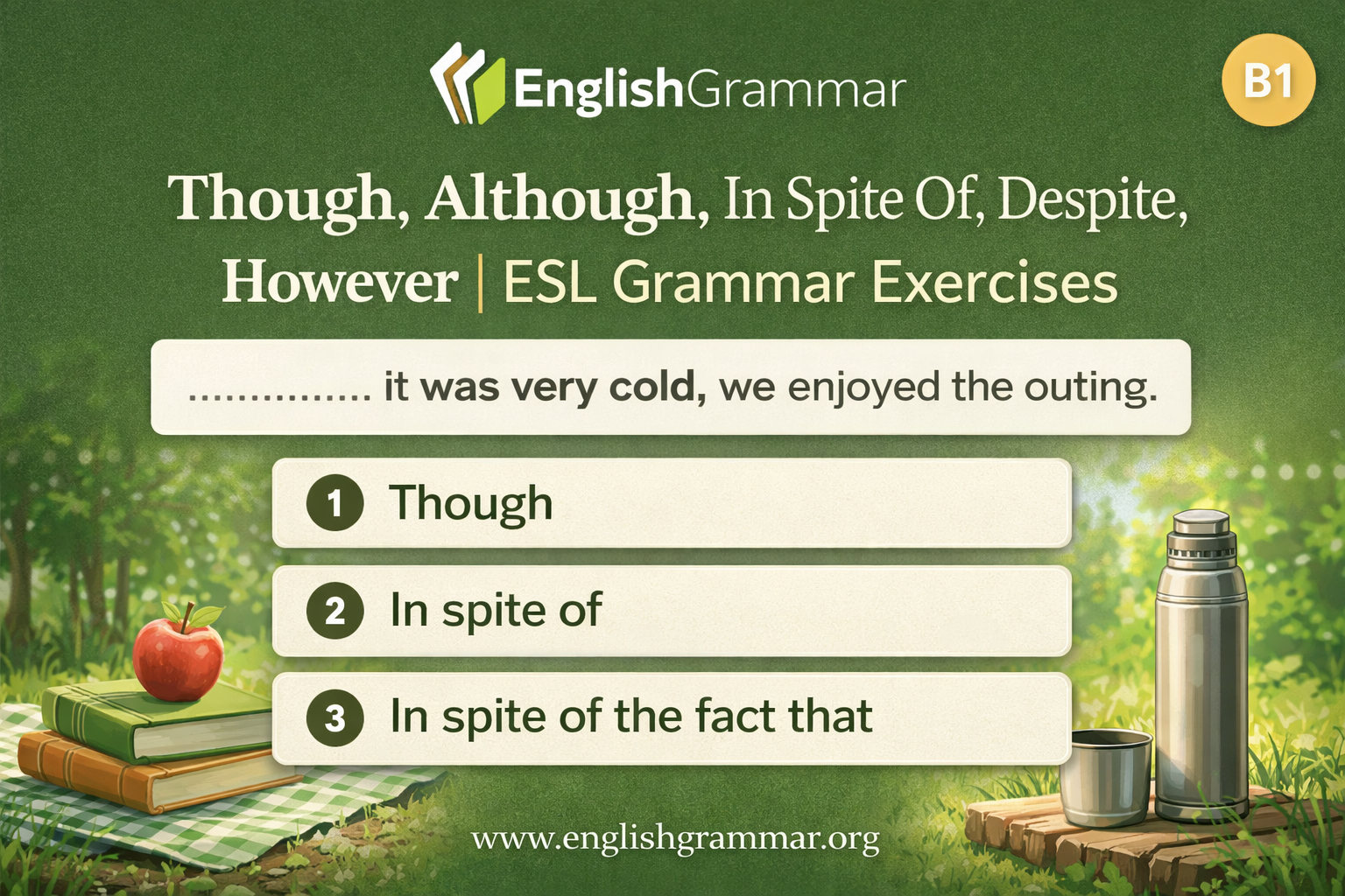 Though, Although, In Spite Of, Despite, However | ESL Grammar Exercises ...