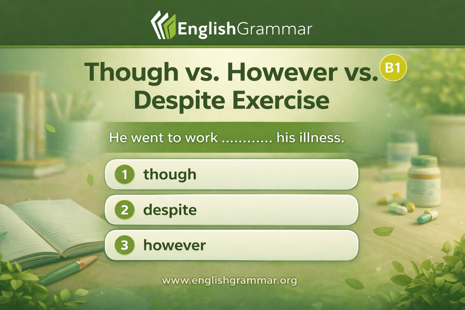 Though vs. However vs. Despite Exercise