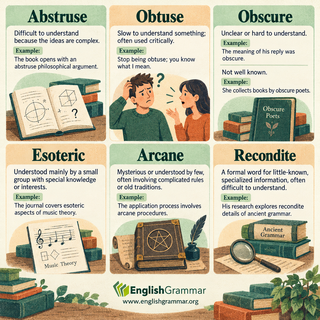 Abstruse vs. Obtuse vs. Obscure vs. Esoteric vs. Arcane vs. Recondite