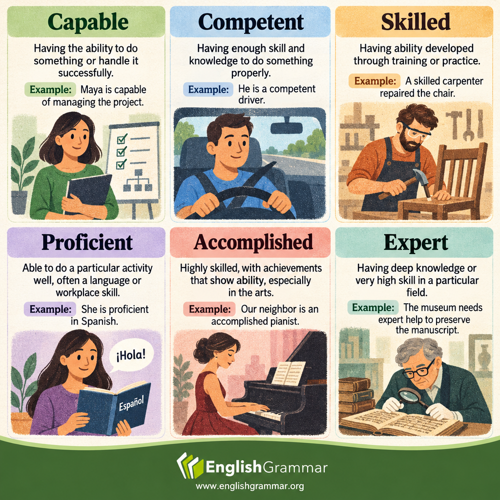Capable vs. Competent vs. Skilled vs. Proficient vs. Accomplished vs. Expert