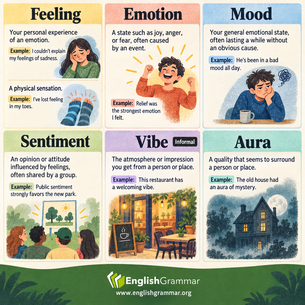 Feeling vs. Emotion vs. Mood vs. Sentiment vs. Vibe vs. Aura
