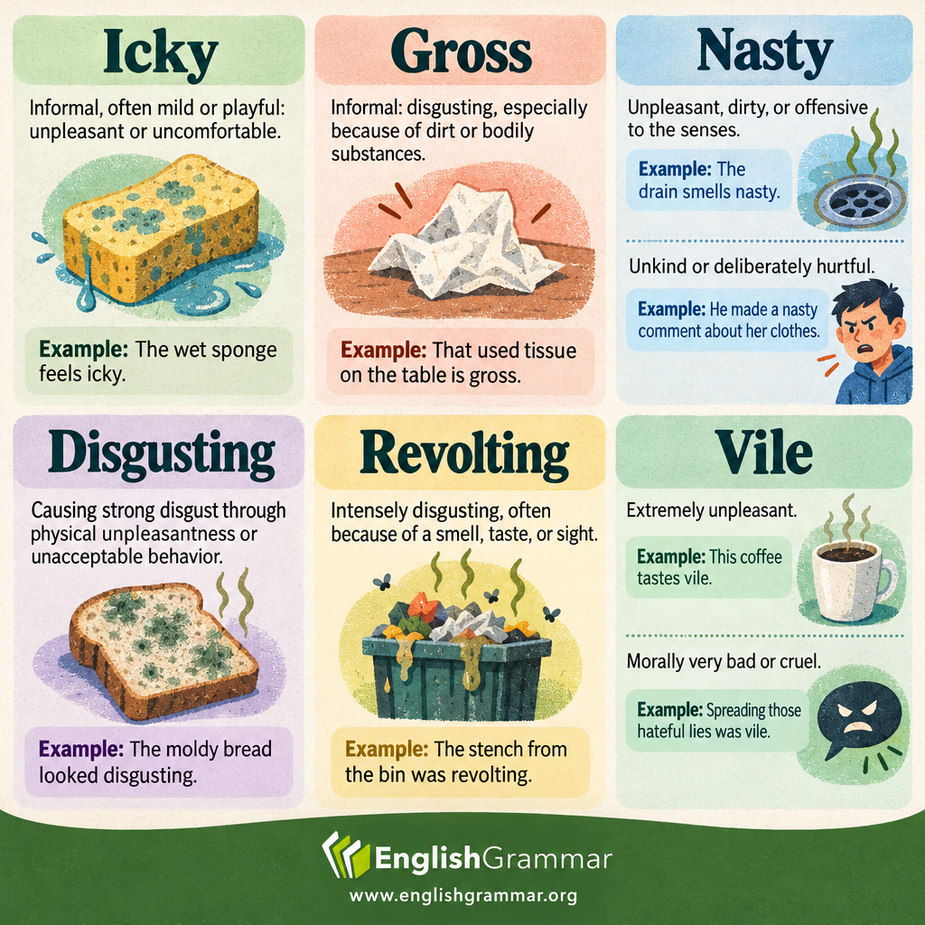 Icky vs. Gross vs. Nasty vs. Disgusting vs. Revolting vs. Vile