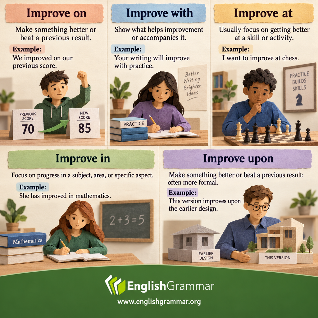 Improve on vs. Improve with vs. Improve at vs. Improve in vs. Improve upon