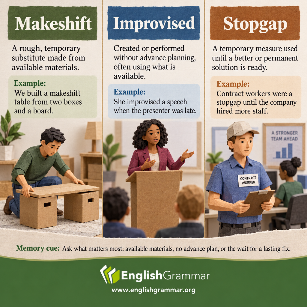 Makeshift vs. Improvised vs. Stopgap
