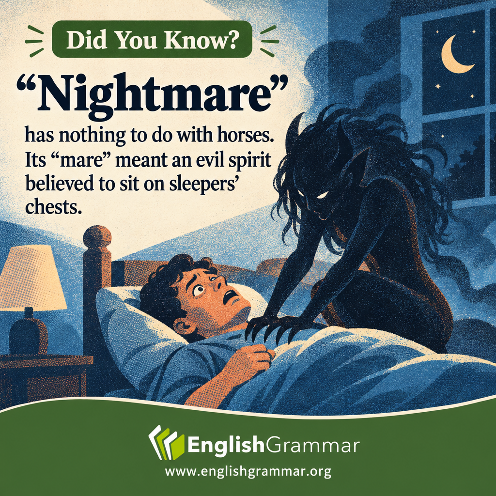 "Nightmare" has nothing to do with horses; the "mare" was a demon believed to sit on sleepers' chests.