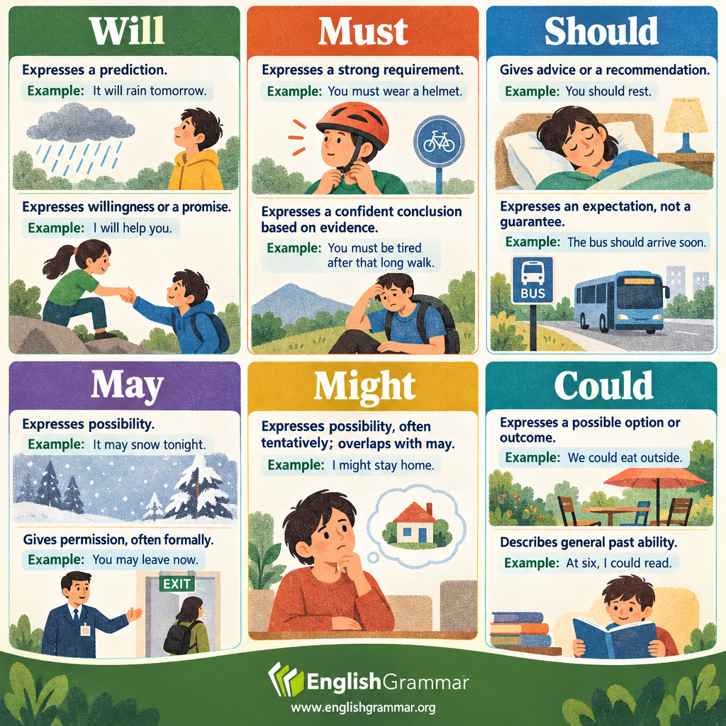 Will vs. Must vs. Should vs. May vs. Might vs. Could