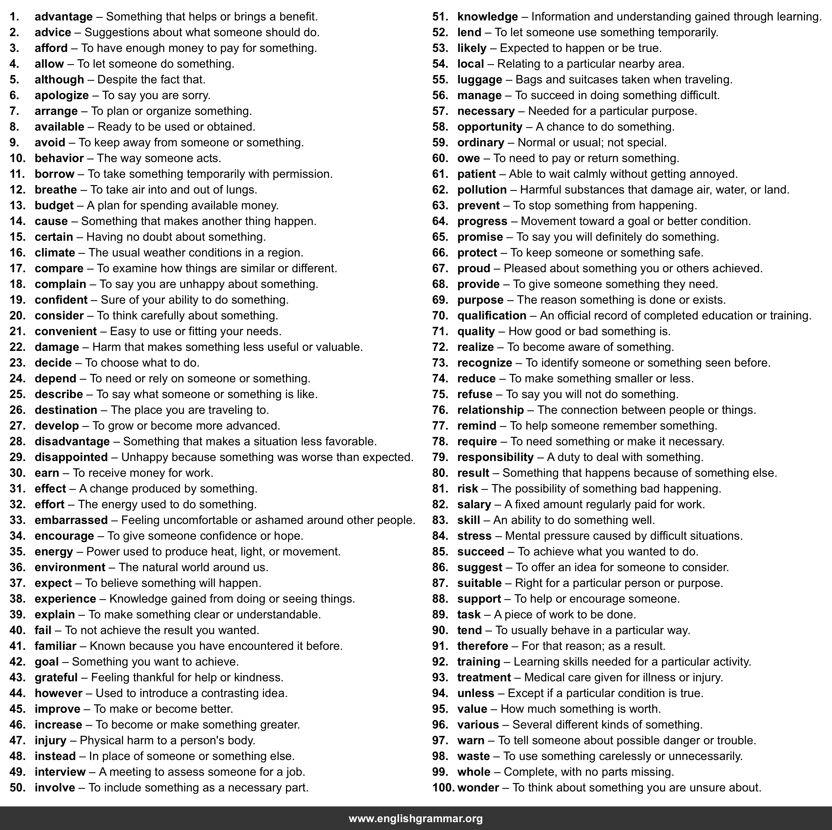 100 Words Every B1 English Learner Should Know