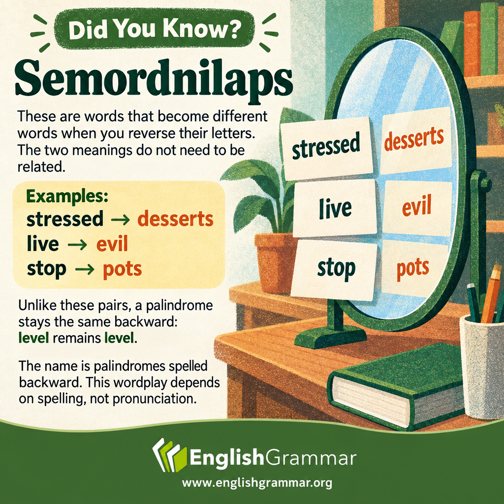 Semordnilaps: words that become new words backward