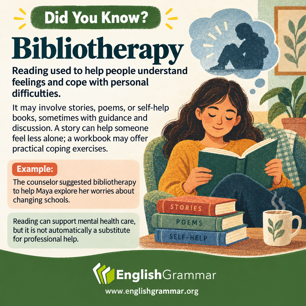 "Bibliotherapy" is reading used to help with personal problems.
